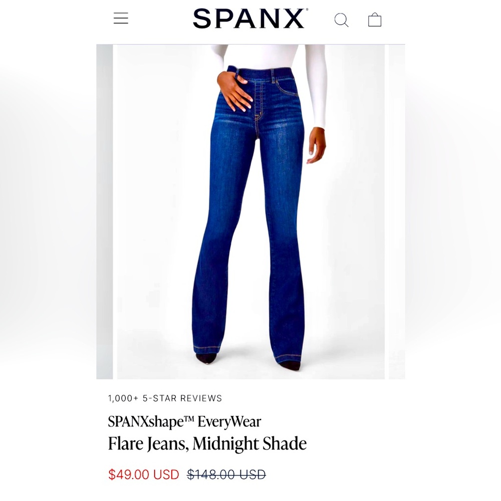 NWOT, SPANXshape™ Everywhere Flare Jeans Midnight Shade Size Large.  Never worn